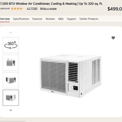 LG 7,500 Btu Window Air Conditioner, Cooling & Heating | Up To 320 sq. ft. (1 Of 2 Offered)
