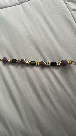 Beaded Bracelet with Purple and Black Stones