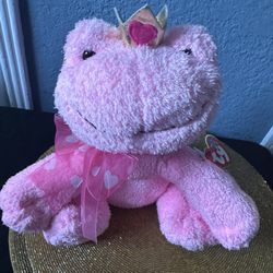 Adorable Ty Kissable Heart Crown 2007 Pink Frog Beanie Baby