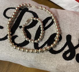 Sterling Silver Bead Necklace and Bracelet