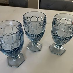 Vintage Moonstone Light Blue water or iced tea Goblet set of 3