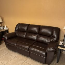 Brown Leather Reclining Sofa Set