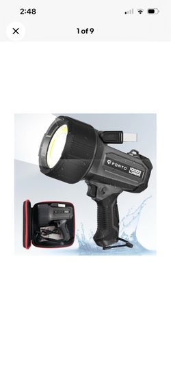 FORTO Rechargeable Spotlight 10,000 Lumen Ultra Bright IPX7 Waterproof Flashlight, Boat Spotlight with EVA Carrying Case Tripod, 7 Light Modes Handhel