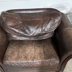 Brown Leather Oversized Chair And Ottoman 