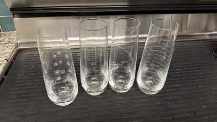 Set of 4 Etched Crystal Highball Glasses