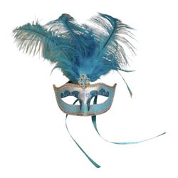 Mardi Gras Mask Masquerade Blue Large Feather Peacock
