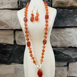 Carnelian Necklace And Earrings Set