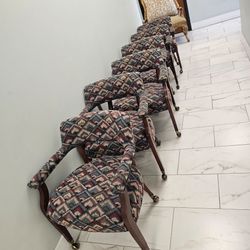 Set of 6 Upholstered Armchairs on Casters