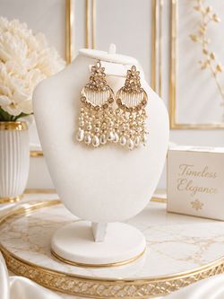 Gold Kundan Chandbali Earrings with Pearl Drops