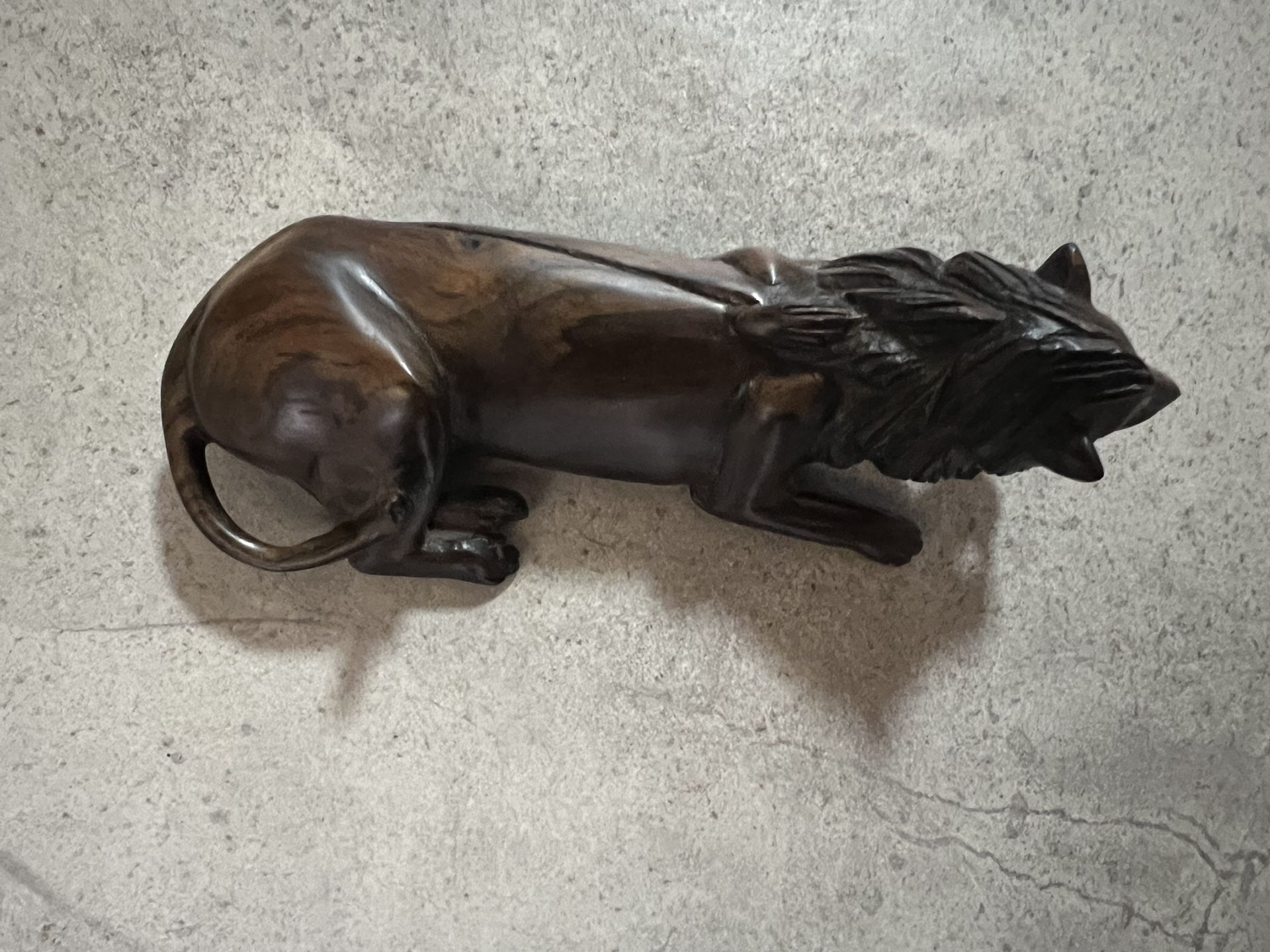 Black Wood African Carved “lion Resting” Figurine Sculpture