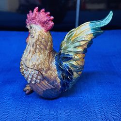 Beautiful Vintage Rucinni Rooster Trinket Box With Swarovski Crystals 