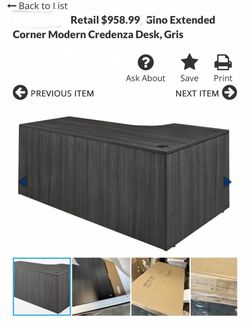 Gino Extended Corner Modern Credenza Desk, Gris