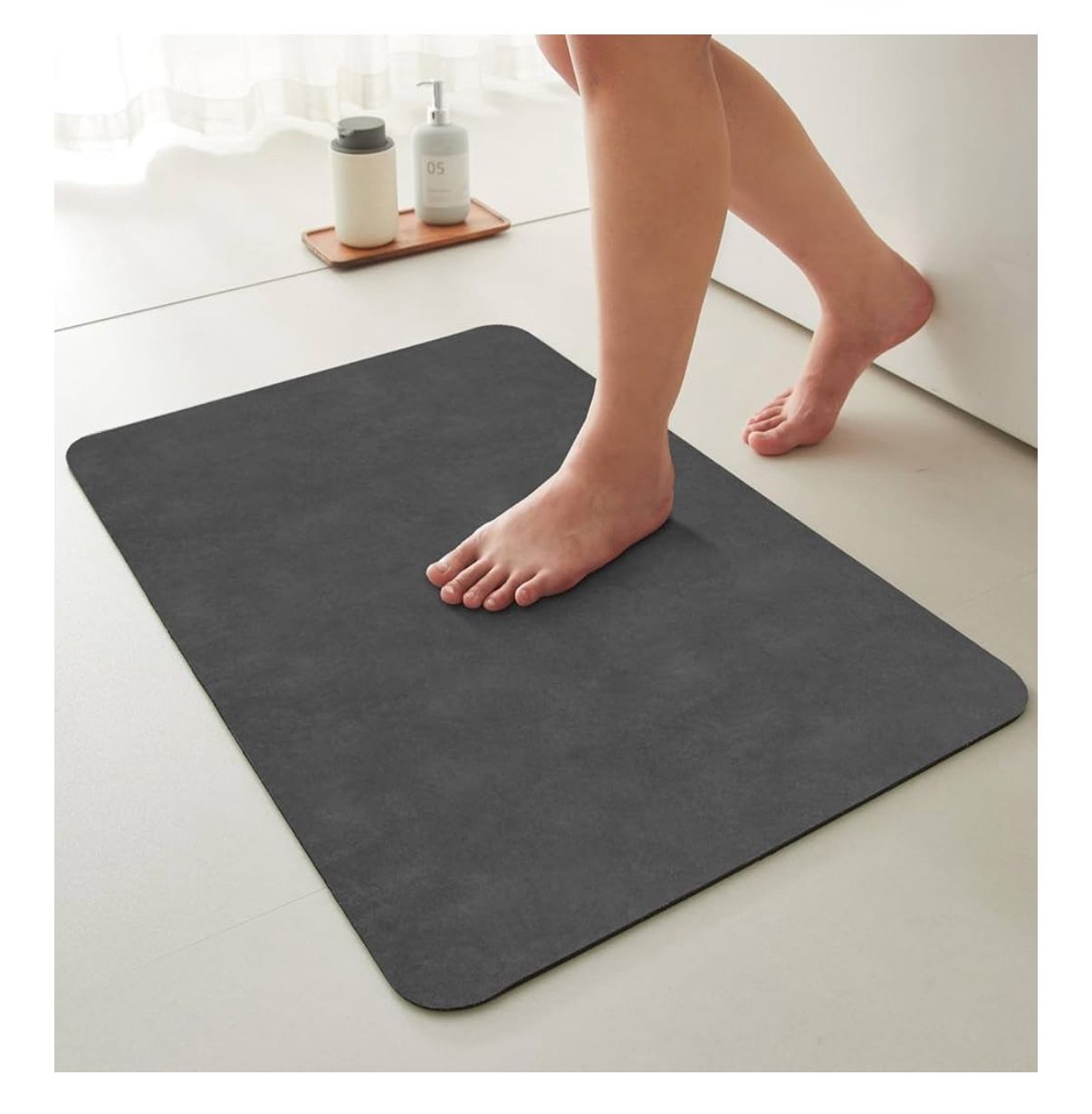 Thin Absorbent Quick Dry Bath Mat 16"x24" Dark Grey