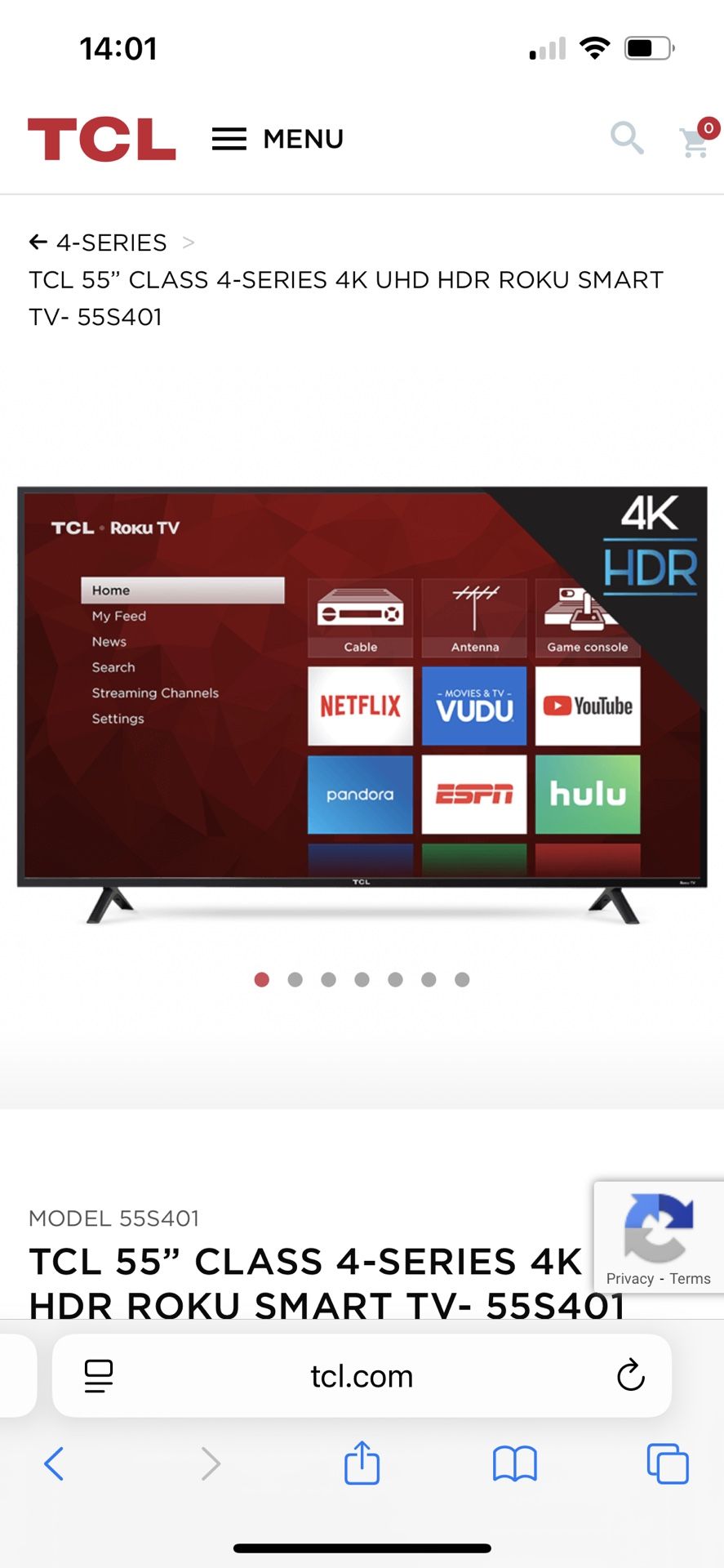 TCL 55" CLASS 4-SERIES 4K UHD HDR ROKU SMART TV- 55S401