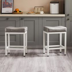 NEW Bar Stools, Riveted Saddle Seat - Set of 2
