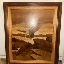 HUDSON RIVER INLAY PICTURE - SOARING EAGLE - WOOD MARQUETRY - 24 X 28