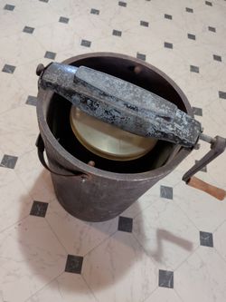 Antique Metal Milk Pail with Lid