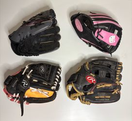 Lot of 4 Kids Youth Baseball Gloves