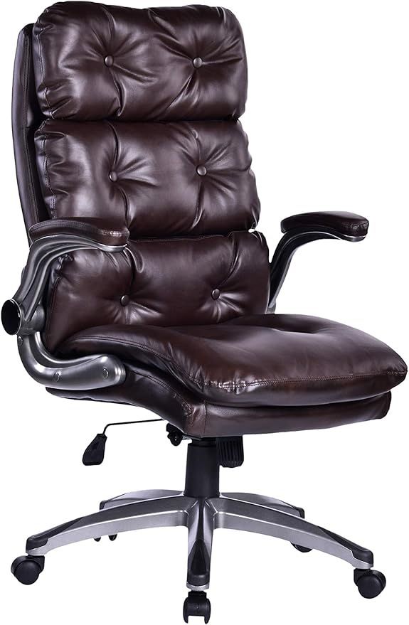 BOSMILLER Office Chair High Back Leather Executive Computer Desk Chair Adjustable Tilt Angle and Flip-up Arms Swivel Chair Thick Padding Ergonomic Des