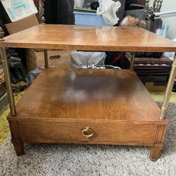 Vintage Baker Milling Road Regency Burl Wood & Brass Side Table or Center Table