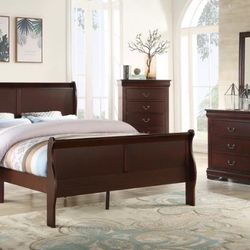 Louis Philip Cherry Sleigh Bedroom Set
