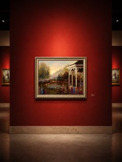 Framed Garden Gazebo Landscape Painting