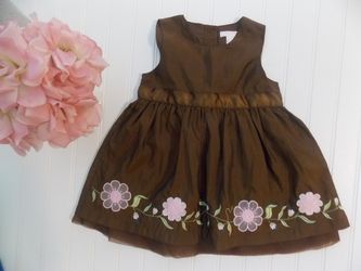 H&M Baby Girls Brown Iridescent Embroidered Floral Dress 12 Months