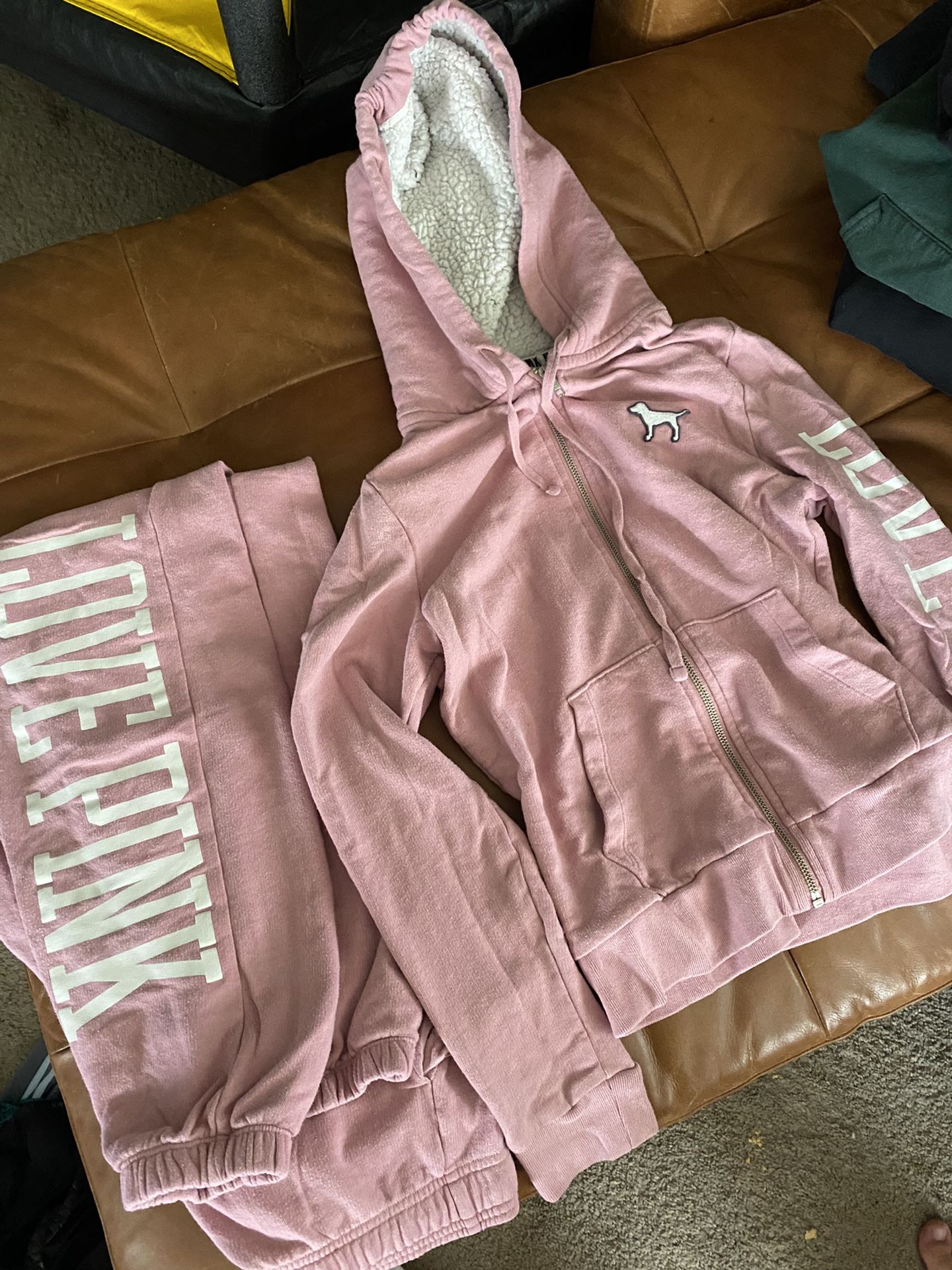 Victorias Secret Pink Womens Sherpa Zip up Outfit XS