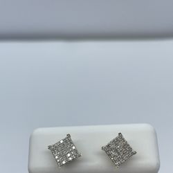 Gold Diamond Earrings Square 10K New