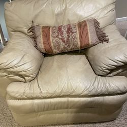 Plush Cream genuine Leather Loveseat - Move-Out Special!