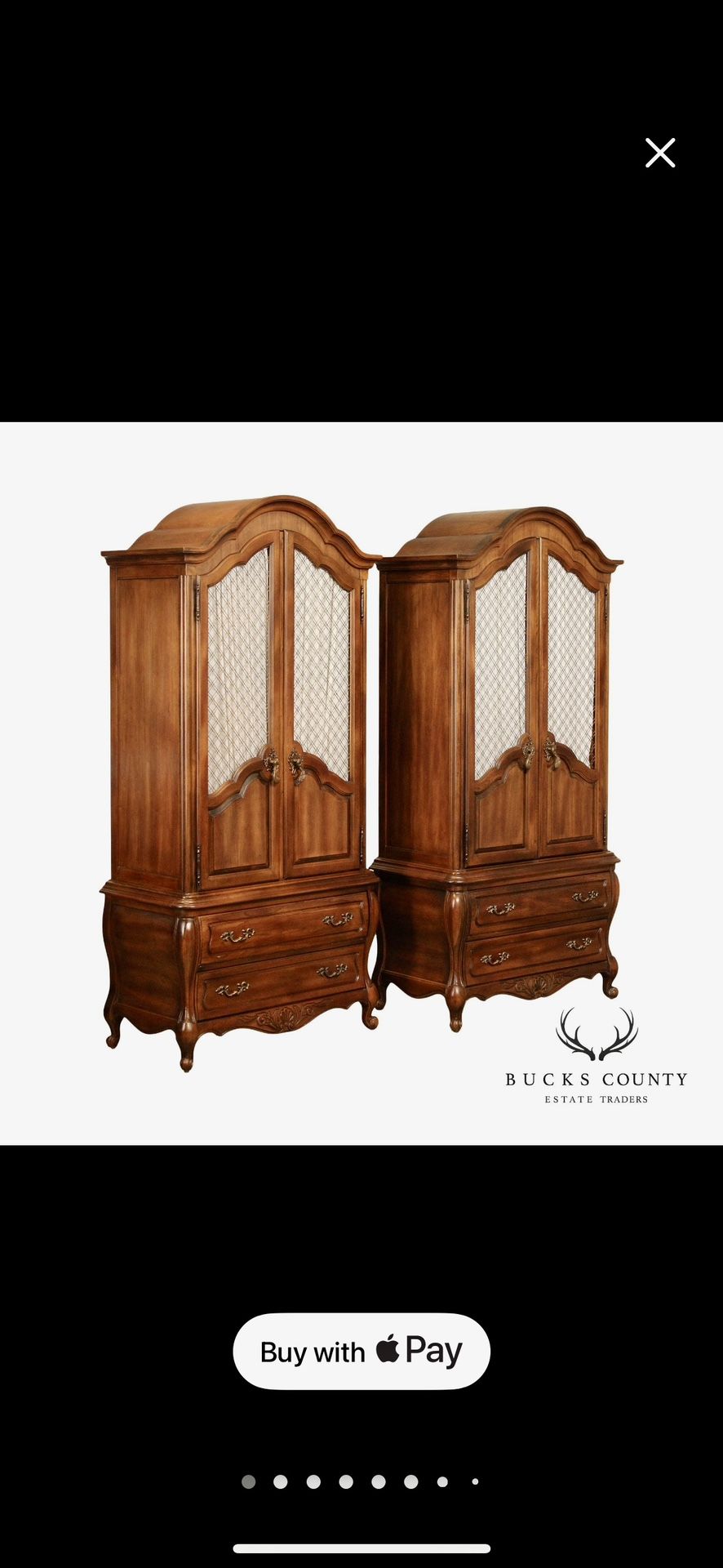 Hickory Pair of Tall French Armoires with a Desk/Vanity between for
