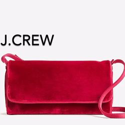 (NEW) WOMEN’S J.CREW DEEP RUBY FLORENCE CONVERTIBLE CLUTCH IN VELVET - (MSRP: $118)