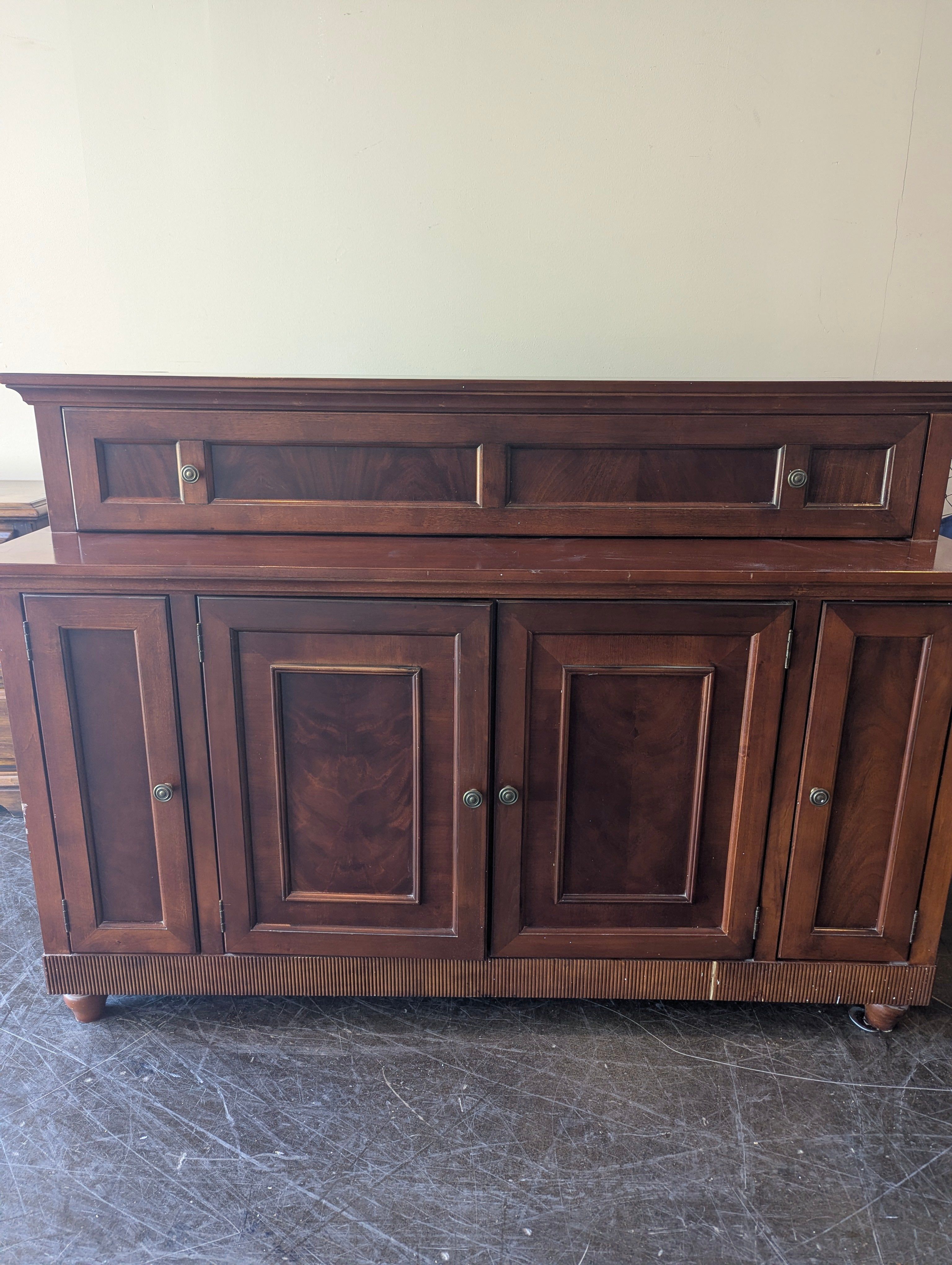 Rich Brown Wood Rising TV Stand Cabinet with Drawers