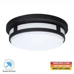 Hampton Bay 11 in. Round Black Integrated LED Indoor Outdoor Ceiling Light Flush Mount - New