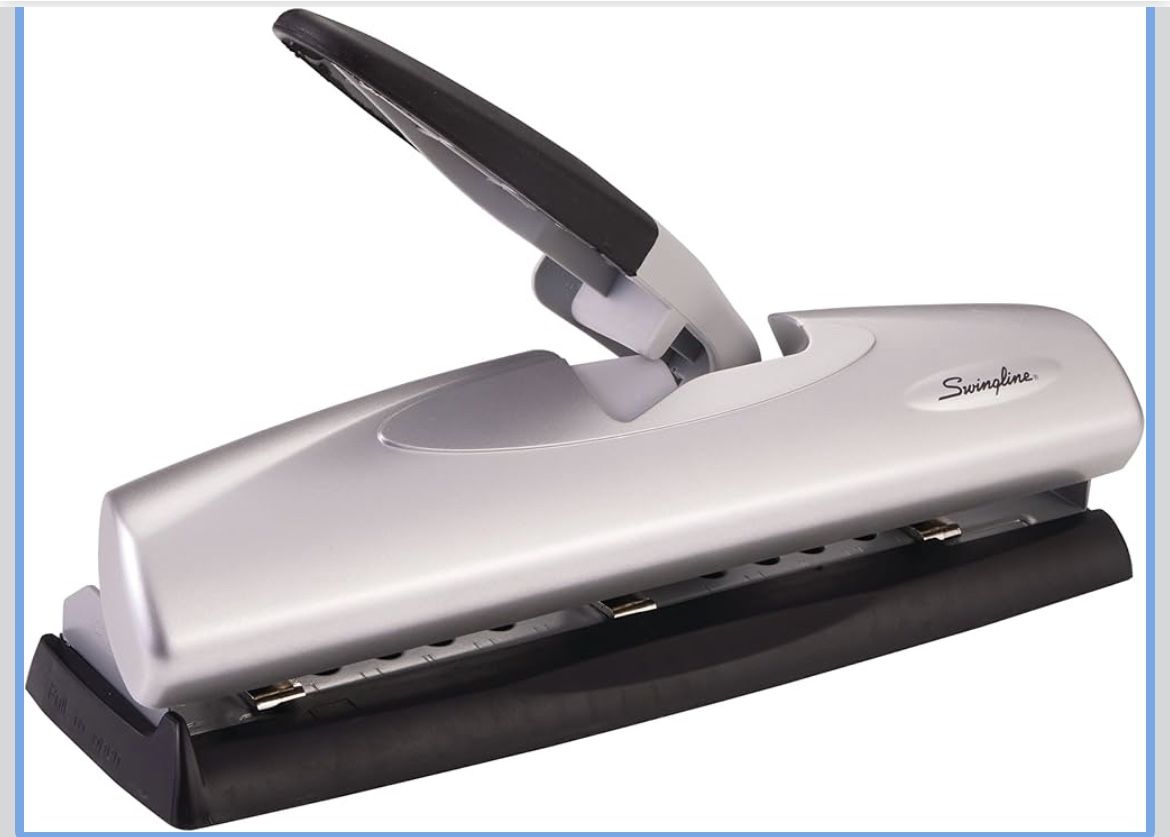 Swingline 3 Hole Punch, 20 Sheet Capacity Three Hole Puncher 3 Ring, Adjustable 2-7 Hole Paper Punch, LightTouch Low Effort, Black & Silver