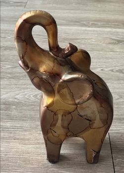 Interiors Ceramic Elephant Figurine Brown Gold Glazed 6.69" Decor Statue