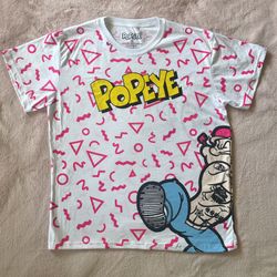 Popeye Graffiti Women’s White T-Shirt Pink Shape Art Tattoos Size XL