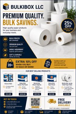 Paper towels, kitchen roles, bath tissues for business used, and napkins