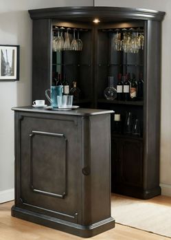 Brand New Dark Grey Corner Curio w Standing Bar