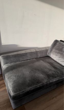 Chaise gray suede or velvet material