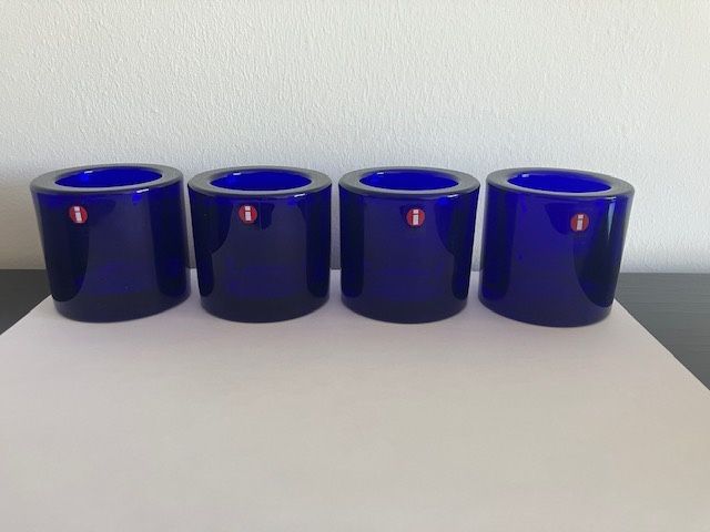 Iittala Kivi Marimekko Votive Tealight Candle Holders - Cobalt Blue - Set of 4