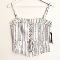 Lulu's Stripped Lace-Up Crop Top