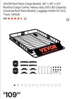 VEVOR Roof Rack Cargo Basket, 46" x 36" x 4.5" Rooftop Cargo Carrier, Heavy-duty 200 LBS Capacity Universal Roof Rack Basket, Luggage Holder for SUV, 