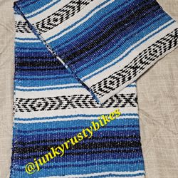 New Blue White Falsa Mexican Blanket 