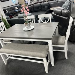 6PC White/ Gray Dining Table Set