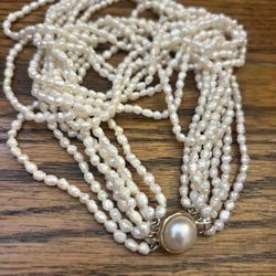 Vintage-30's-50's gold tone clasp, Semi-baroque fresh water pearl necklace