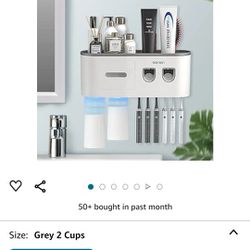 BHeadCat Toothbrush Holders Wall Mounted, Toothbrush Holder
with Automatic Toothpaste Dispensers, 6 Brush Slots, 2 Magnetic
Cups,1 Cosmetic Drawer Org