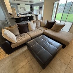 Brown corduroy Couch Sectional With Ottoman 