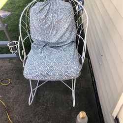 Steel rocking chair with cushion outdoor cupholder