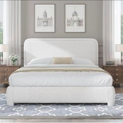 Full Bed Frame, Cloud Boucle Headboard, Rounded Corners, White
Soft boucle and rounded edges create a low-profile cloud look. Wooden slats support the